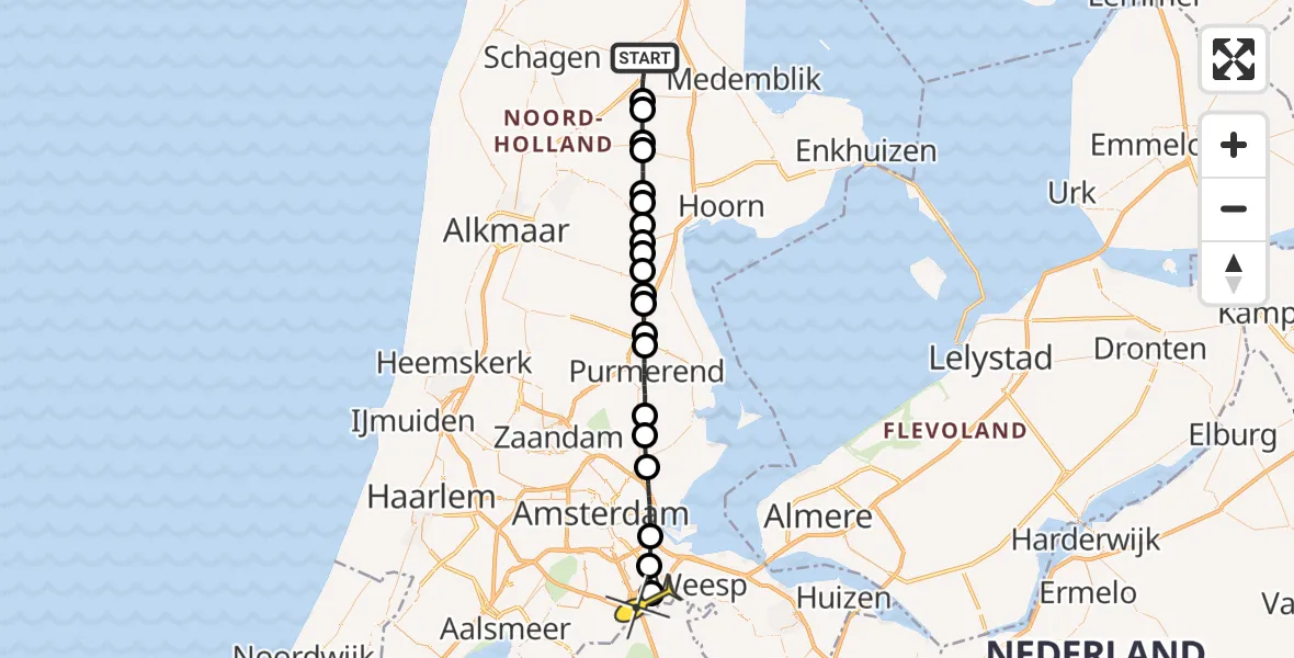 Routekaart van de vlucht: Lifeliner 1 naar Academisch Medisch Centrum (AMC)