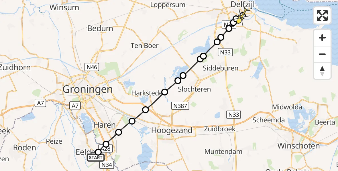 Routekaart van de vlucht: Lifeliner 4 naar Farmsum