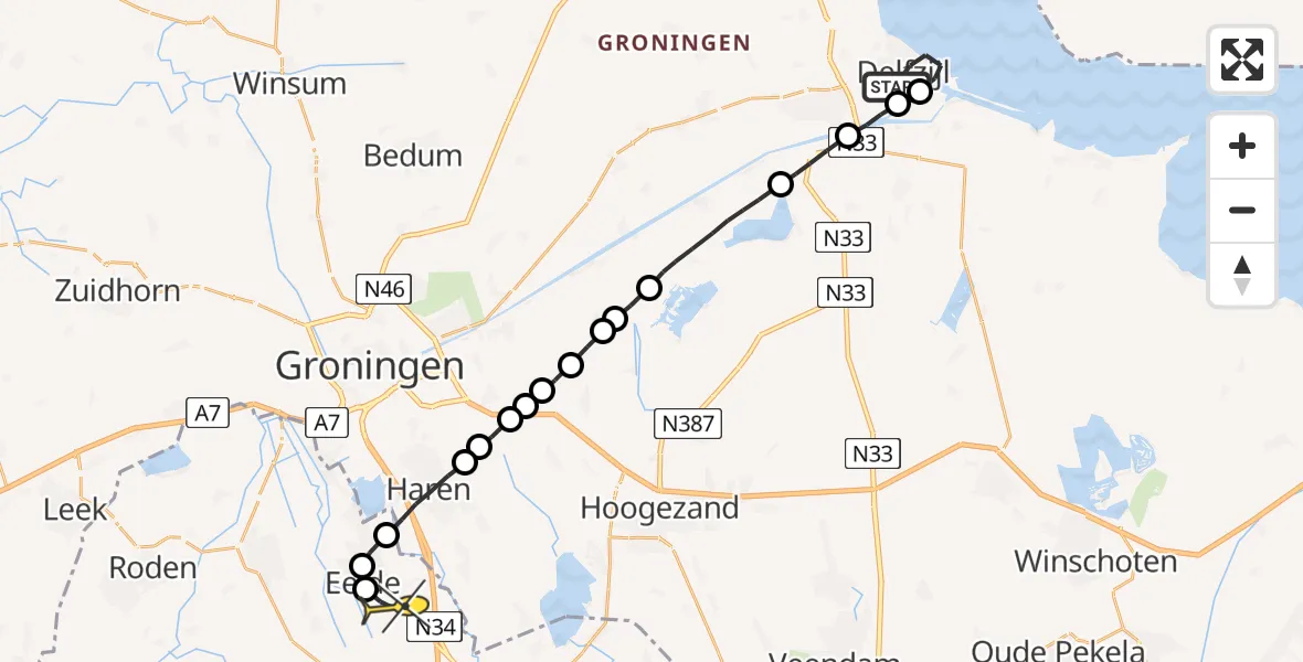 Routekaart van de vlucht: Lifeliner 4 naar Groningen Airport Eelde