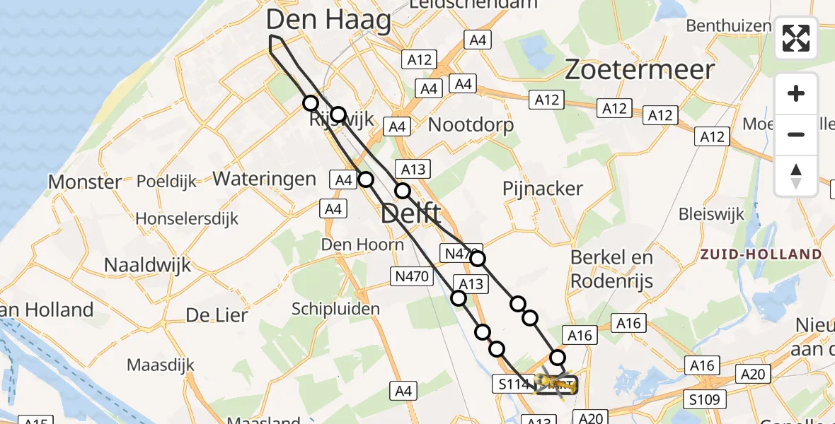 Vluchtroute Traumahelikopter Rotterdam The Hague Airport - Rotterdam The Hague Airport, 23 augustus 2023, 17:59