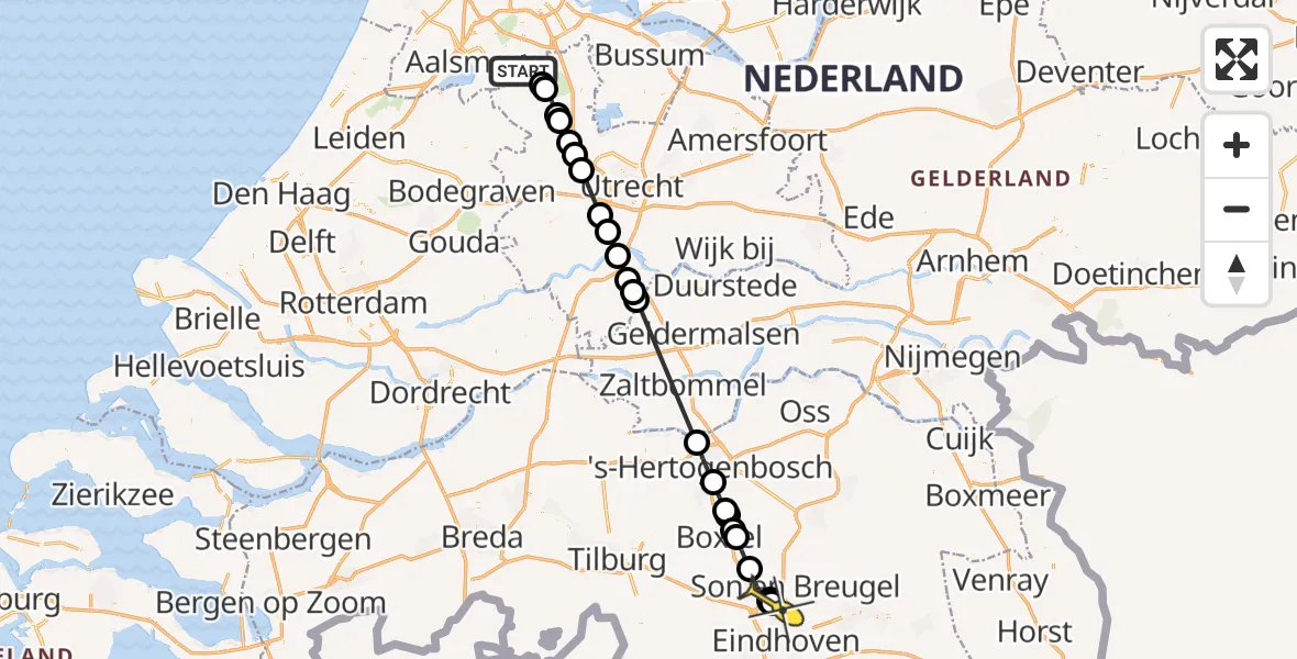 Routekaart van de vlucht: Politieheli naar Eindhoven