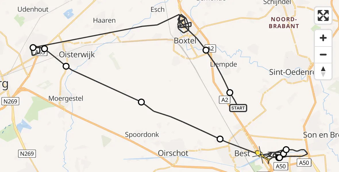 Routekaart van de vlucht: Politiehelikopter naar Best