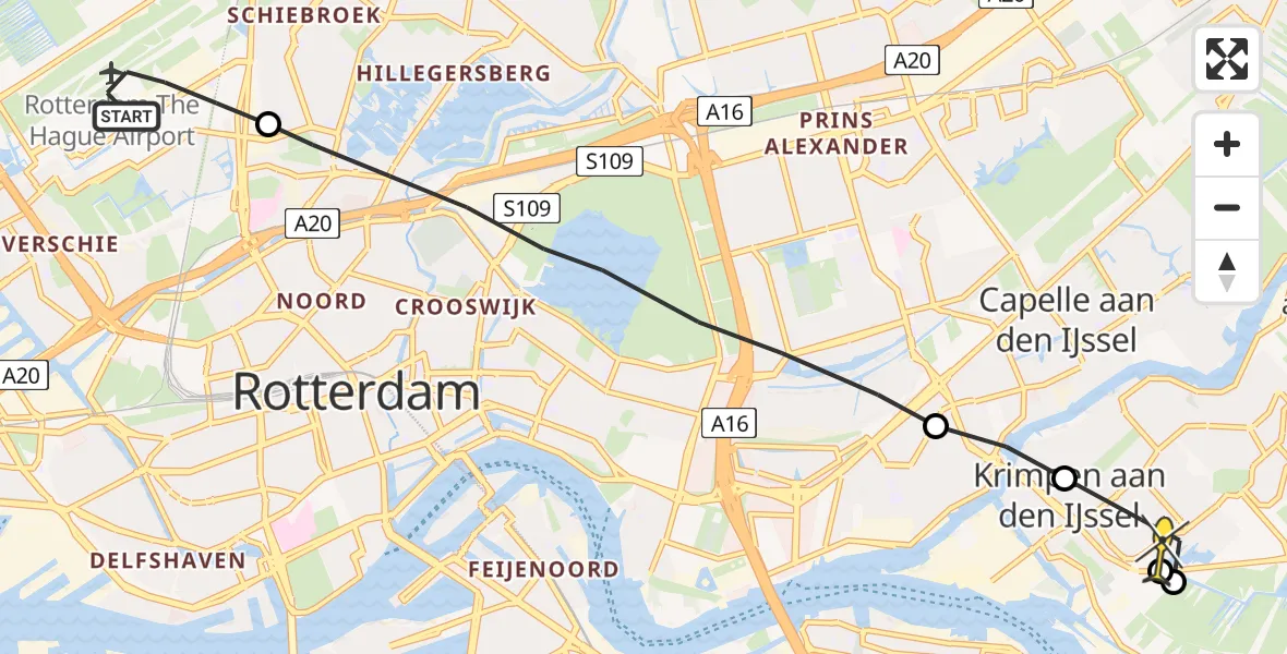 Routekaart van de vlucht: Lifeliner 2 naar Krimpen aan den IJssel