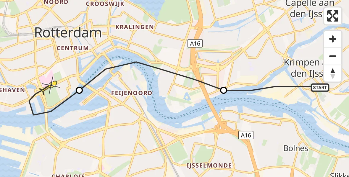 Routekaart van de vlucht: Lifeliner 2 naar Erasmus MC