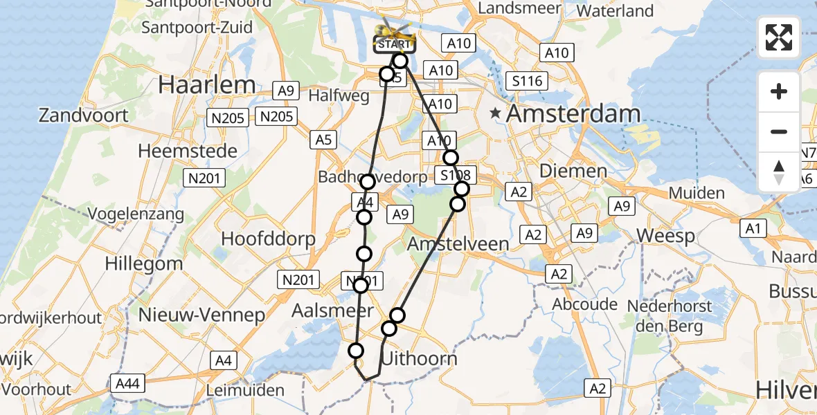 Vluchtroute Traumahelikopter Amsterdam Heliport - Amsterdam Heliport, 23 augustus 2023, 20:27