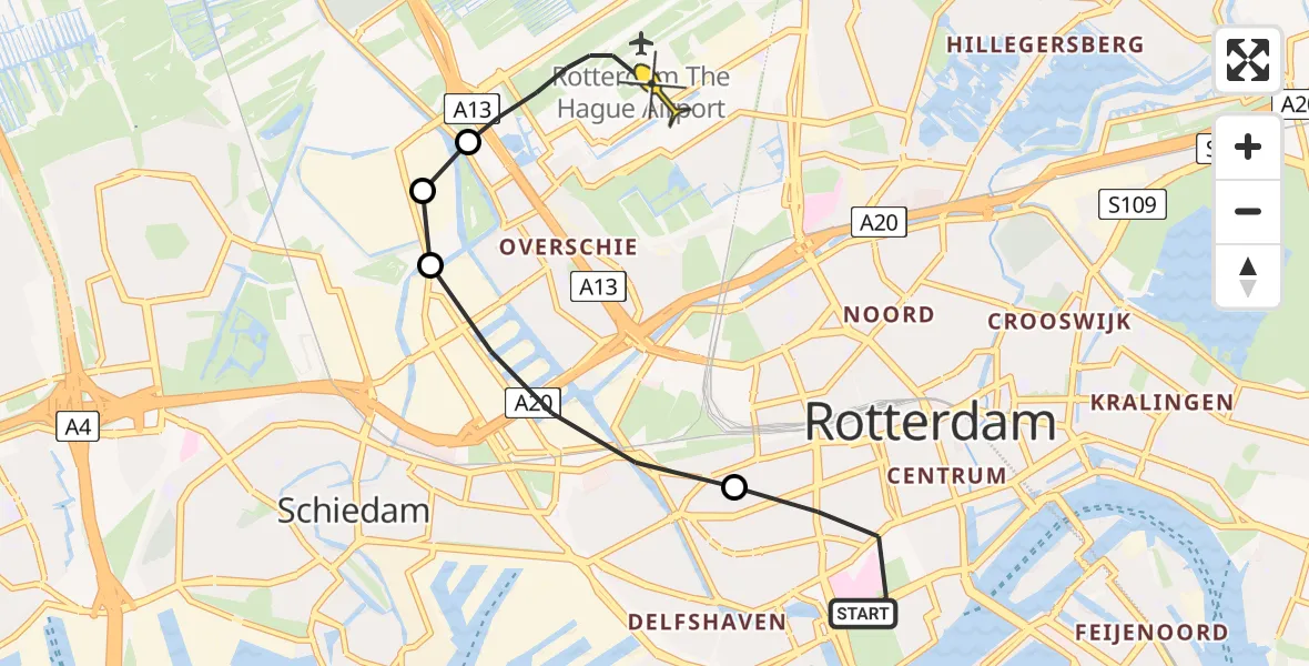 Routekaart van de vlucht: Lifeliner 2 naar Rotterdam The Hague Airport