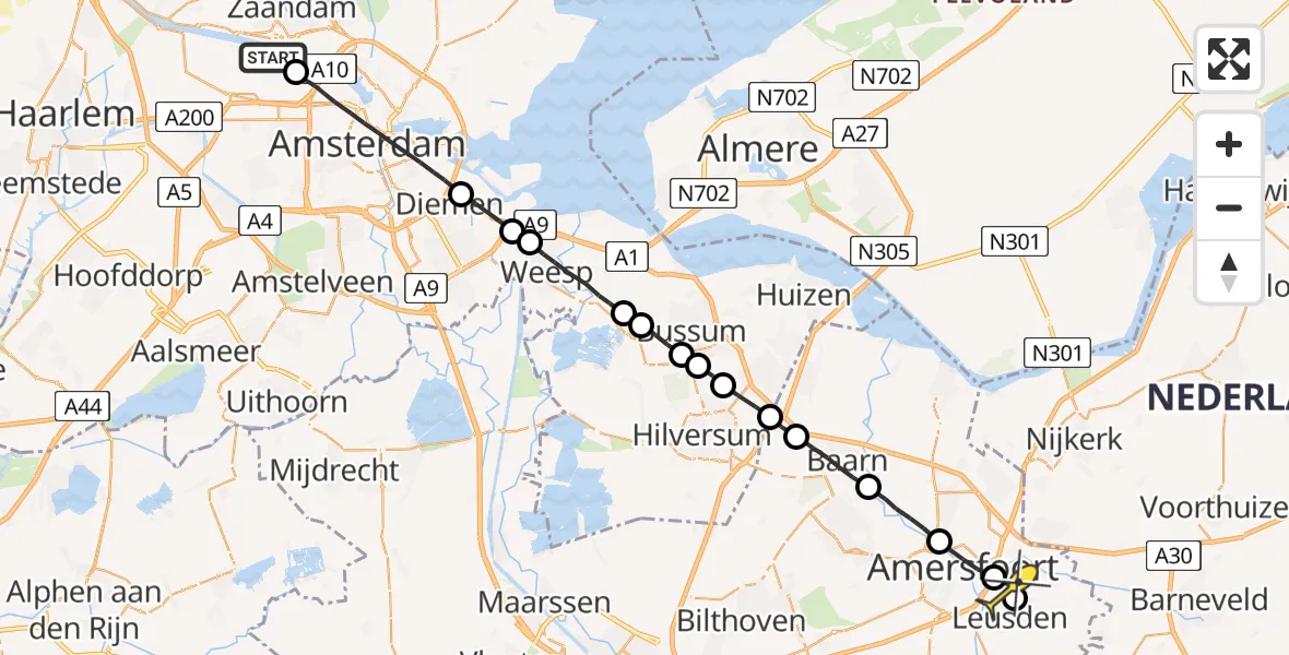 Routekaart van de vlucht: Lifeliner 1 naar Leusden