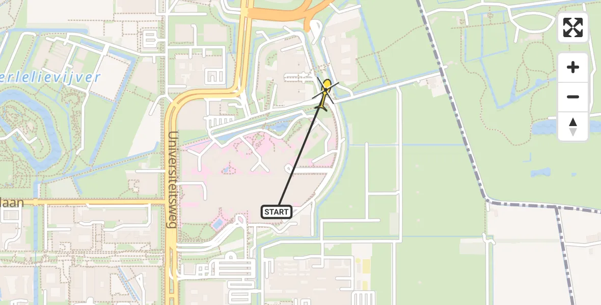 Vluchtroute Traumahelikopter van Universitair Medisch Centrum Utrecht naar Universitair Medisch Centrum Utrecht