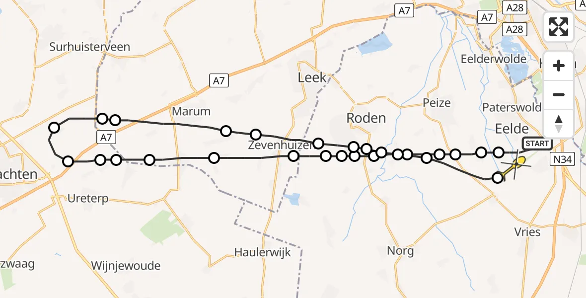 Routekaart van de vlucht: Lifeliner 4 naar Groningen Airport Eelde