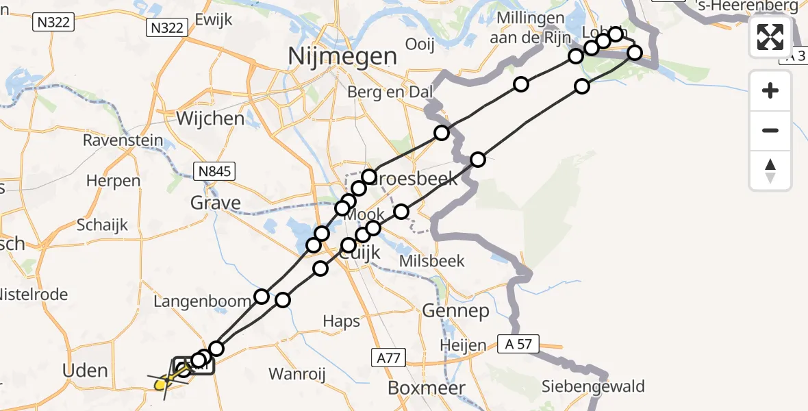 Routekaart van de vlucht: Lifeliner 3 naar Vliegbasis Volkel