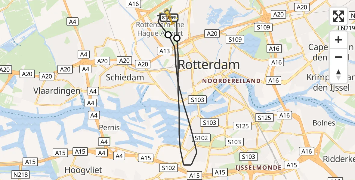 Vluchtroute Traumahelikopter Rotterdam The Hague Airport - Rotterdam The Hague Airport, 24 augustus 2023, 06:10
