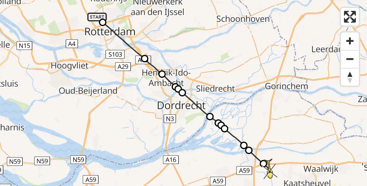 Routekaart van de vlucht: Lifeliner 2 naar Raamsdonk