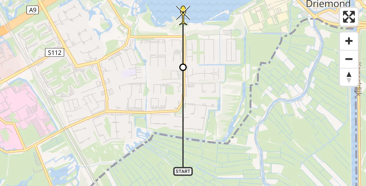 Routekaart van de vlucht: Politieheli naar Amsterdam