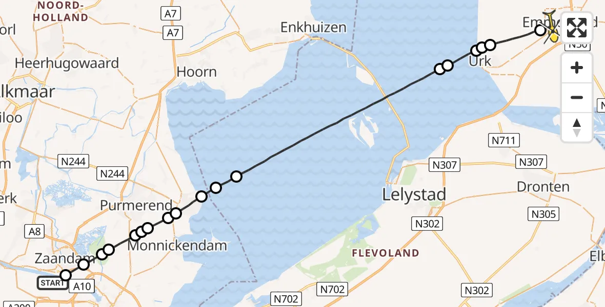 Routekaart van de vlucht: Lifeliner 1 naar Emmeloord