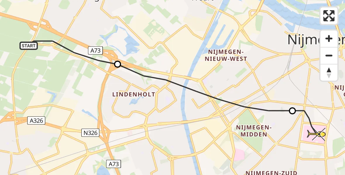 Routekaart van de vlucht: Lifeliner 1 naar Radboud Universitair Medisch Centrum