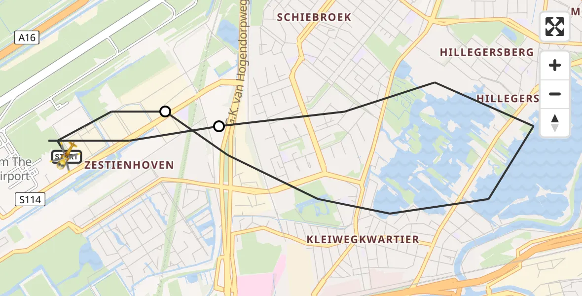 Vluchtroute Traumahelikopter Rotterdam The Hague Airport - Rotterdam The Hague Airport, 24 augustus 2023, 09:45