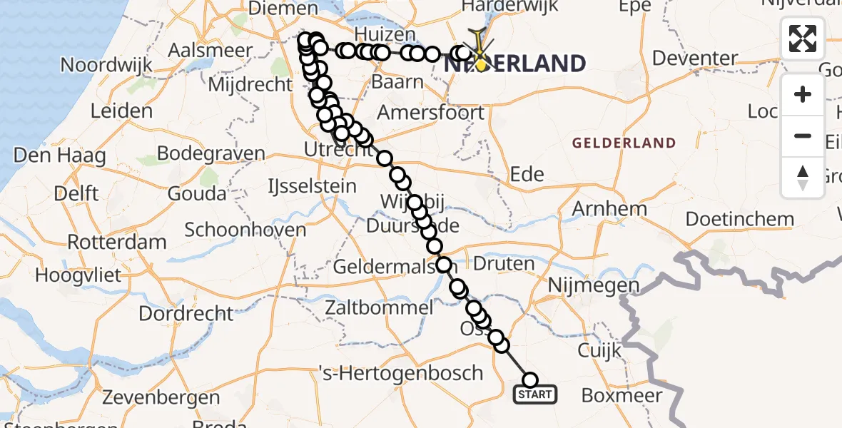 Routekaart van de vlucht: Lifeliner 1 naar Putten