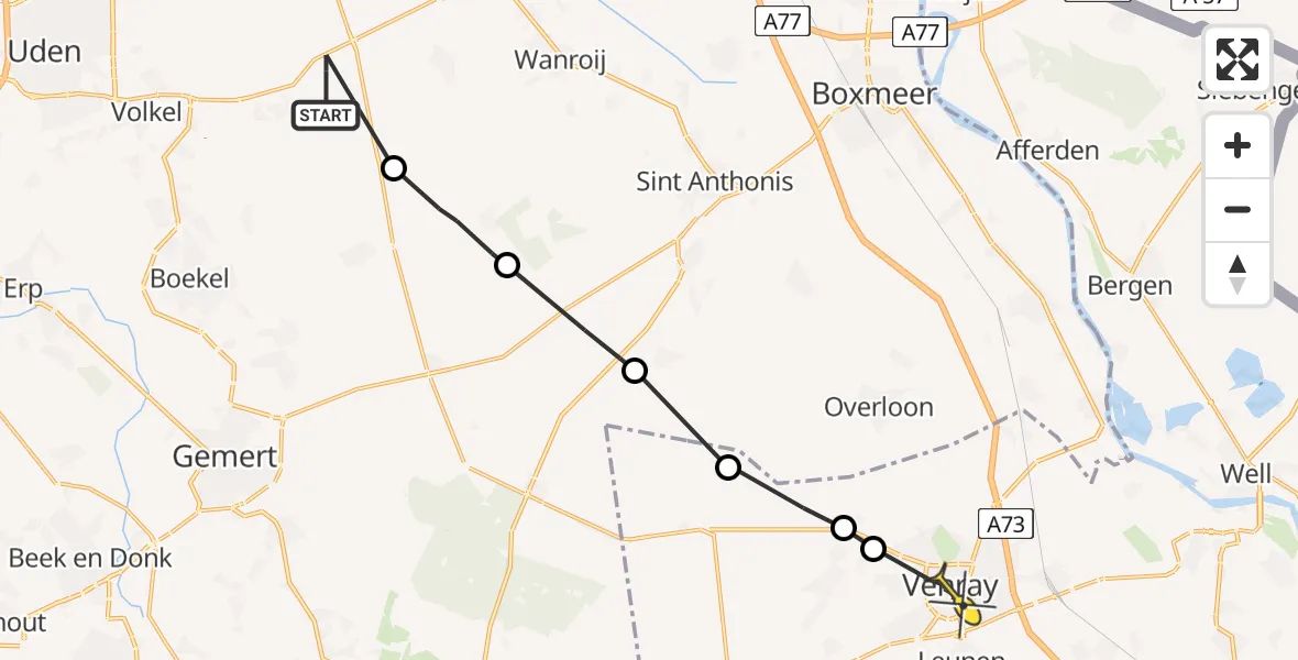 Routekaart van de vlucht: Politiehelikopter naar Venray