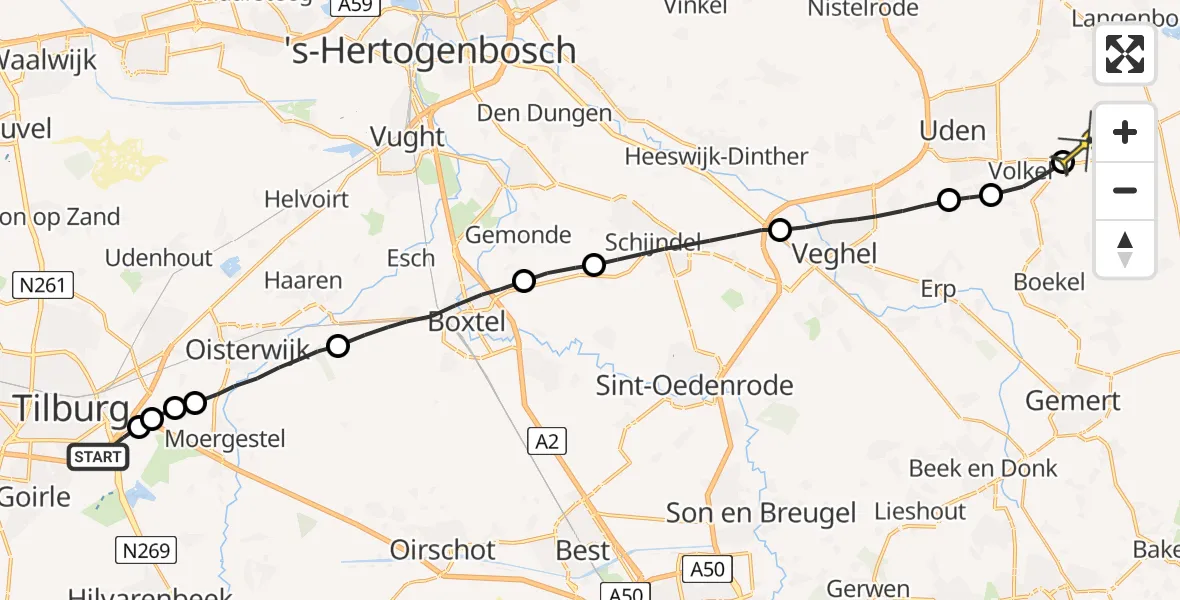 Routekaart van de vlucht: Lifeliner 3 naar Vliegbasis Volkel