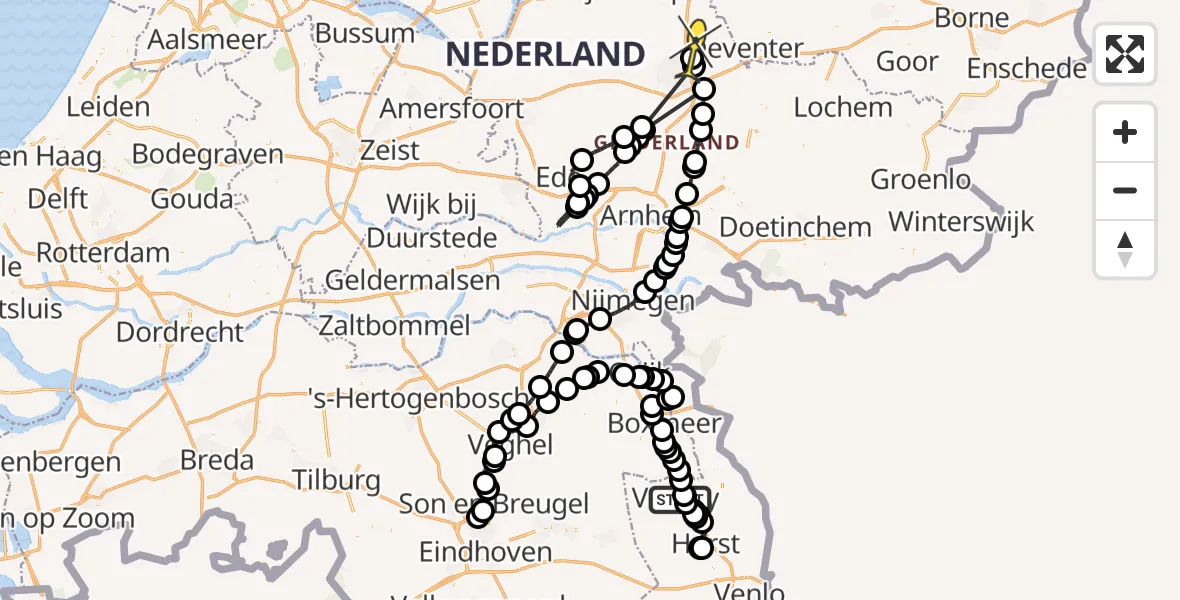 Routekaart van de vlucht: Politiehelikopter naar Beemte Broekland