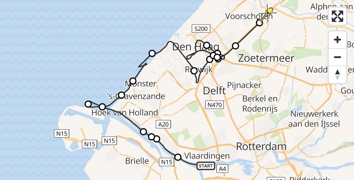 Routekaart van de vlucht: Politiehelikopter naar Leiden