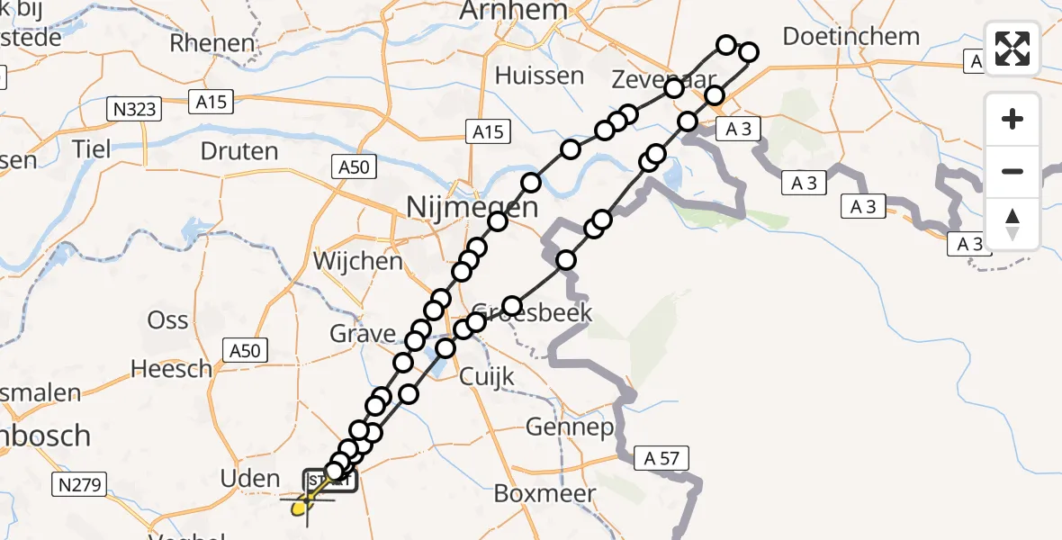 Routekaart van de vlucht: Lifeliner 3 naar Vliegbasis Volkel