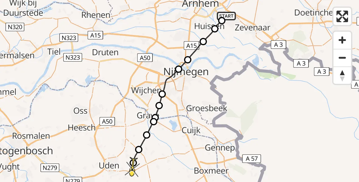 Routekaart van de vlucht: Lifeliner 3 naar Vliegbasis Volkel