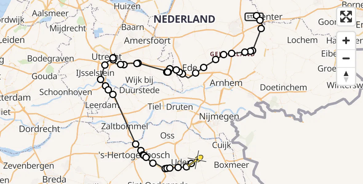 Routekaart van de vlucht: Politieheli naar Vliegbasis Volkel