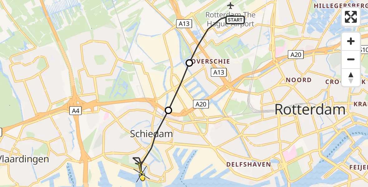 Routekaart van de vlucht: Lifeliner 2 naar Schiedam