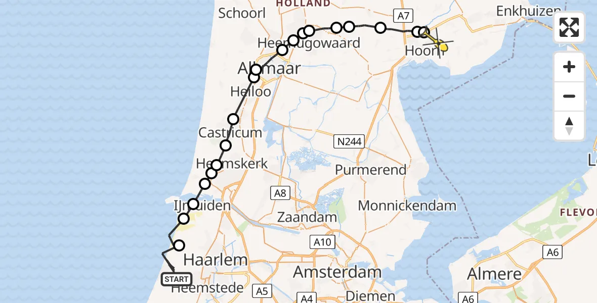 Routekaart van de vlucht: Politieheli naar Blokker