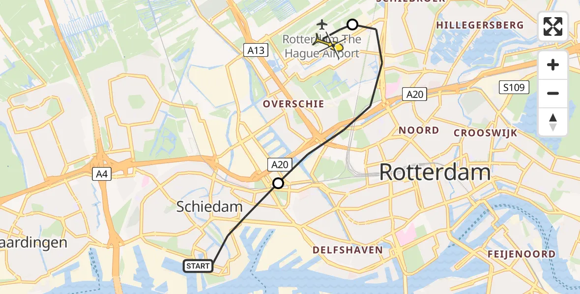 Routekaart van de vlucht: Lifeliner 2 naar Rotterdam The Hague Airport