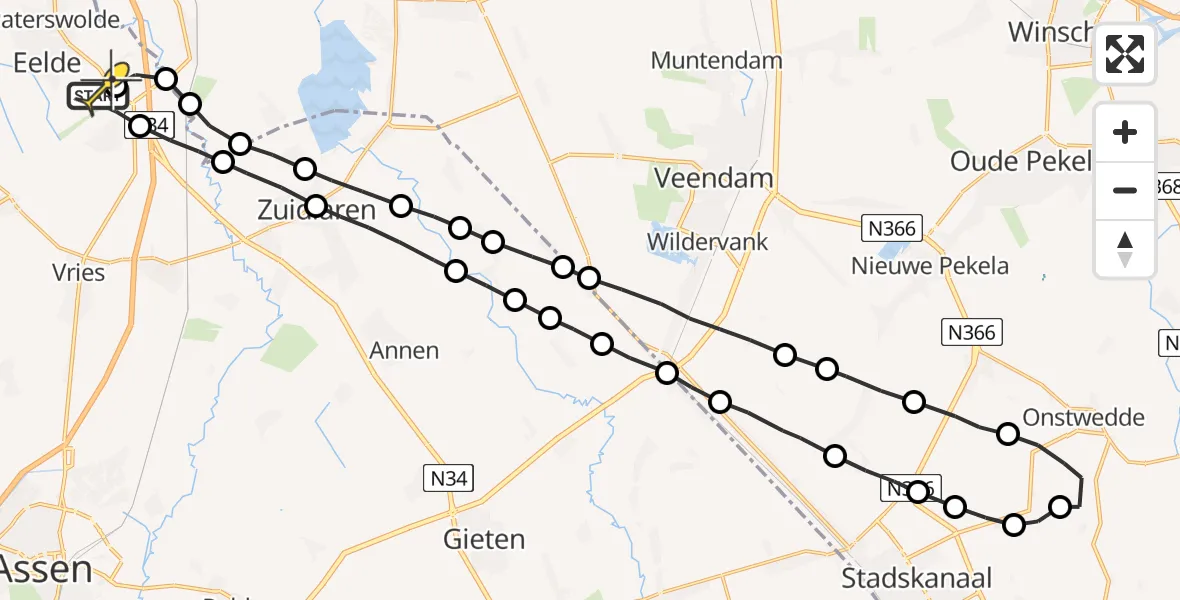 Routekaart van de vlucht: Lifeliner 4 naar Groningen Airport Eelde