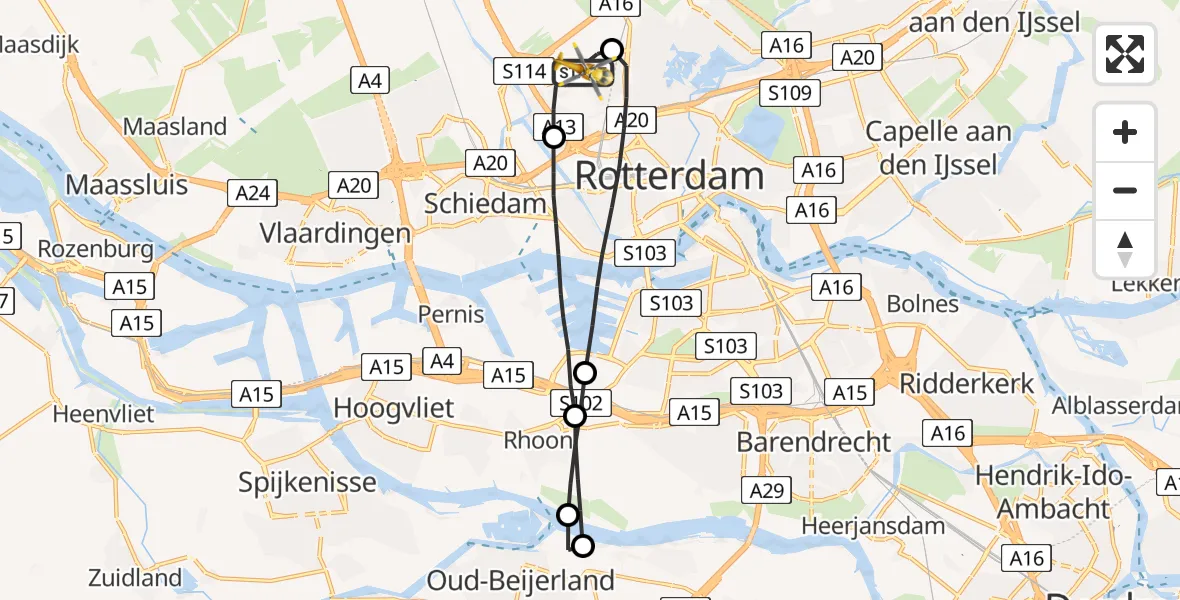 Vluchtroute Traumahelikopter Rotterdam The Hague Airport - Rotterdam The Hague Airport, 24 augustus 2023, 16:22