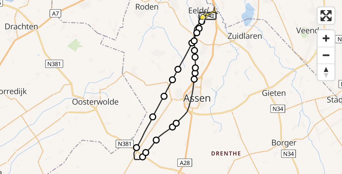 Routekaart van de vlucht: Lifeliner 4 naar Groningen Airport Eelde