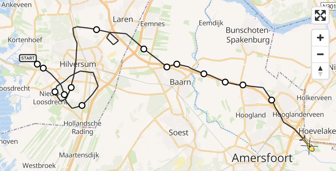 Routekaart van de vlucht: Politieheli naar Amersfoort
