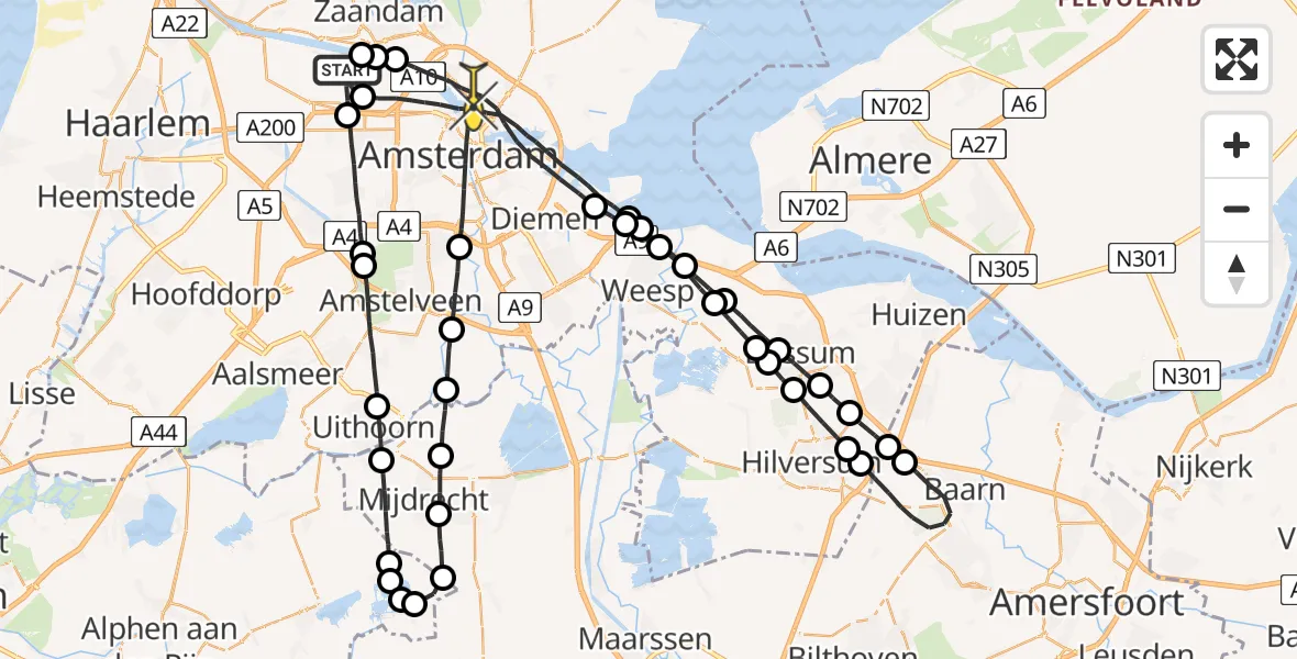 Routekaart van de vlucht: Lifeliner 1 naar Amsterdam