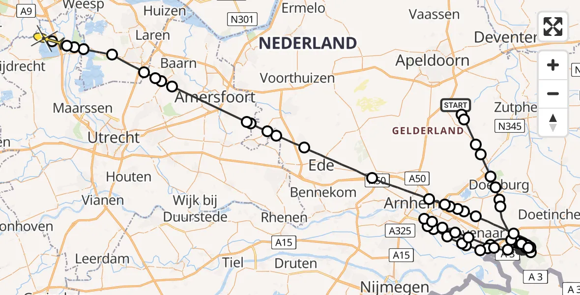 Routekaart van de vlucht: Politieheli naar Vinkeveen