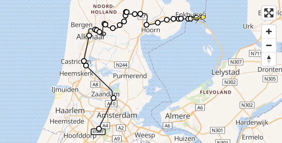 Routekaart van de vlucht: Politiehelikopter naar Enkhuizen