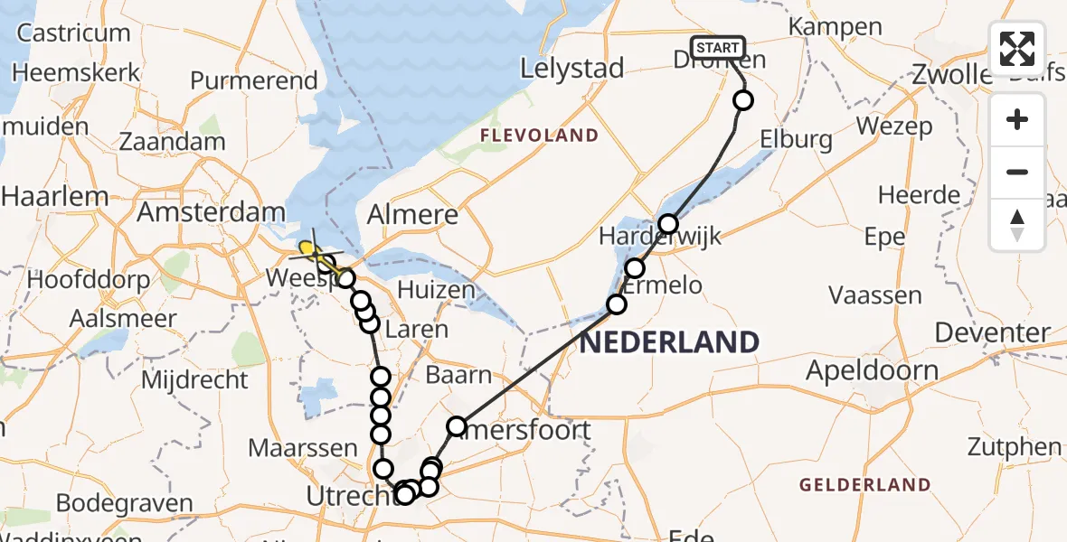 Routekaart van de vlucht: Politiehelikopter naar Muiden