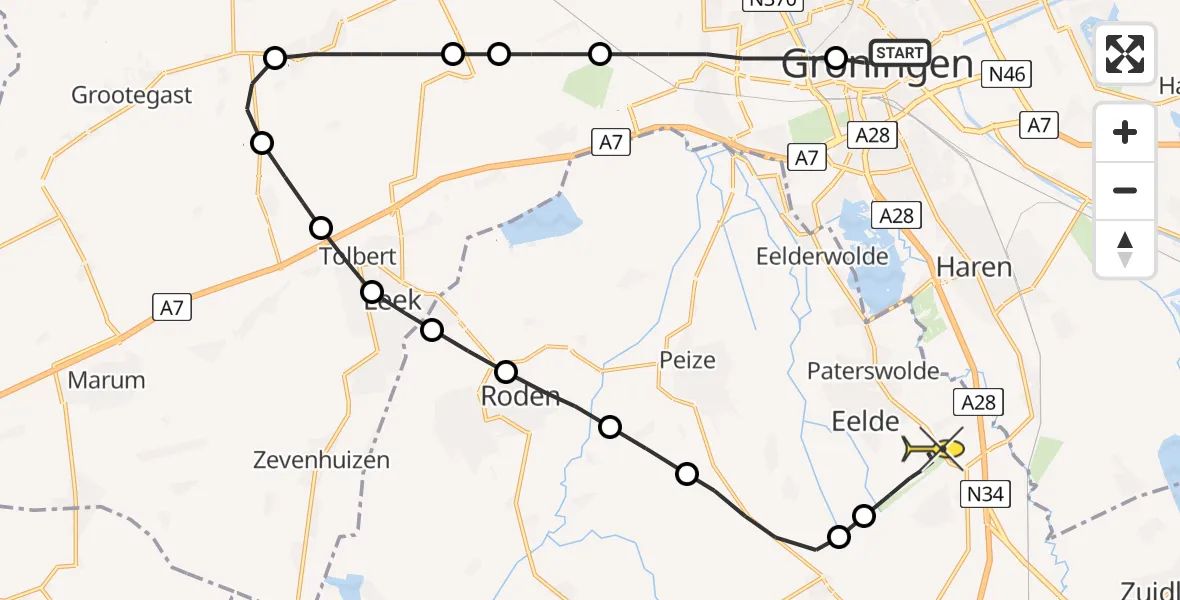 Routekaart van de vlucht: Lifeliner 4 naar Groningen Airport Eelde