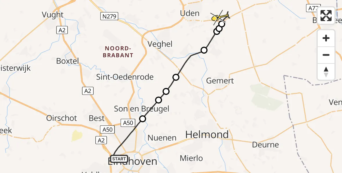 Routekaart van de vlucht: Lifeliner 3 naar Vliegbasis Volkel