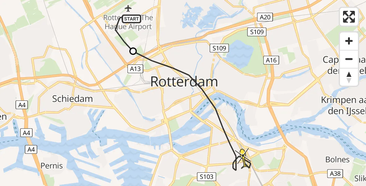 Routekaart van de vlucht: Lifeliner 2 naar Rotterdam