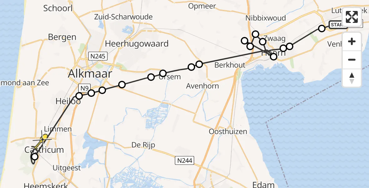 Routekaart van de vlucht: Politieheli naar Castricum