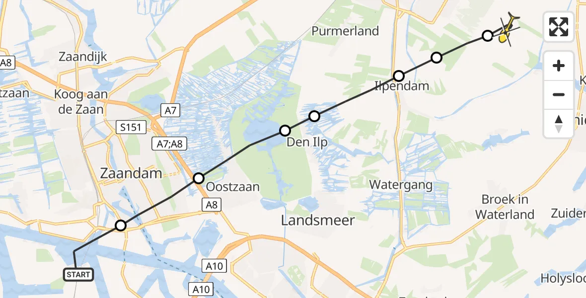 Routekaart van de vlucht: Lifeliner 1 naar Purmer