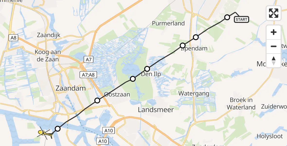 Routekaart van de vlucht: Lifeliner 1 naar Amsterdam Heliport