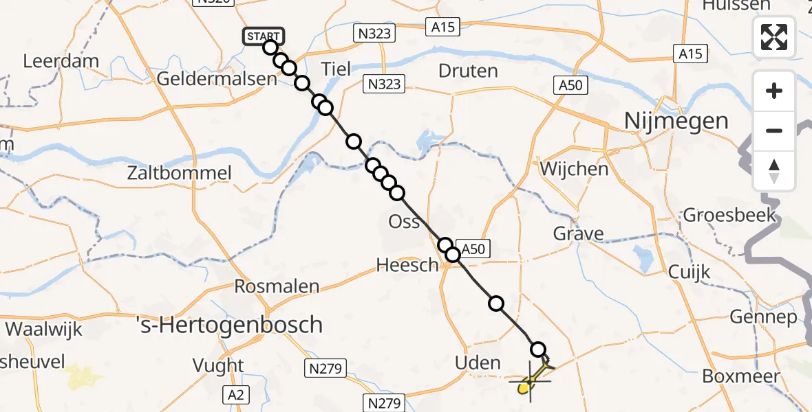 Routekaart van de vlucht: Lifeliner 3 naar Vliegbasis Volkel