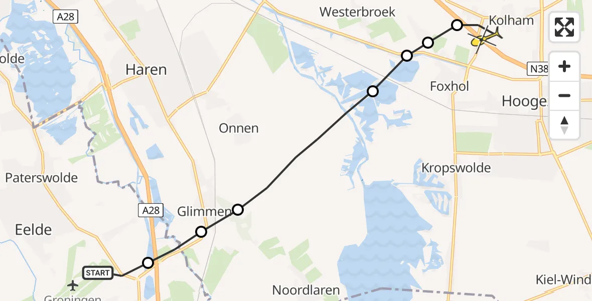 Routekaart van de vlucht: Lifeliner 4 naar Kolham