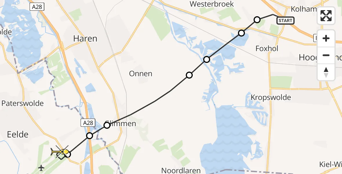 Routekaart van de vlucht: Lifeliner 4 naar Groningen Airport Eelde