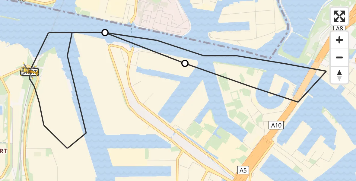 Vluchtroute Traumahelikopter Amsterdam Heliport - Amsterdam Heliport, 25 augustus 2023, 12:17