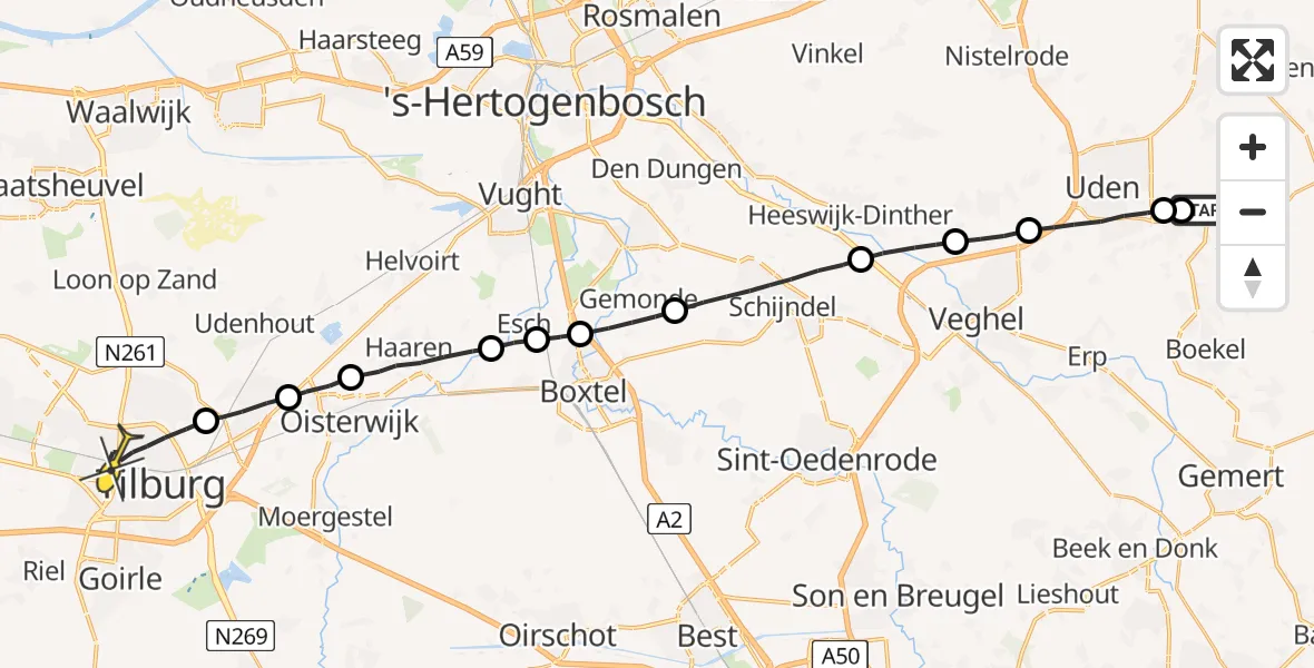 Routekaart van de vlucht: Lifeliner 3 naar Tilburg